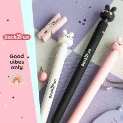 Crayon mécanique Back2Fun 0,5 mm 2B - motif lapin noir décoré de cœurs - recharge de 12 mines.