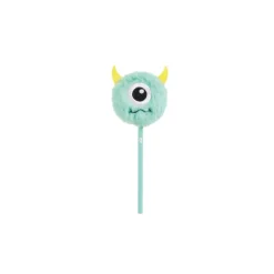 Crayon turquoise avec pompon monstre - œil brodé et cornes en feutre - design ludique Back2Fun