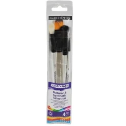 Daler-Rowney Graduate - Pack de 4 pinceaux naturels et synthétiques - rond, rondelle plate, oval wash, serpillière ronde - taille : 1, 1/2, 3/4