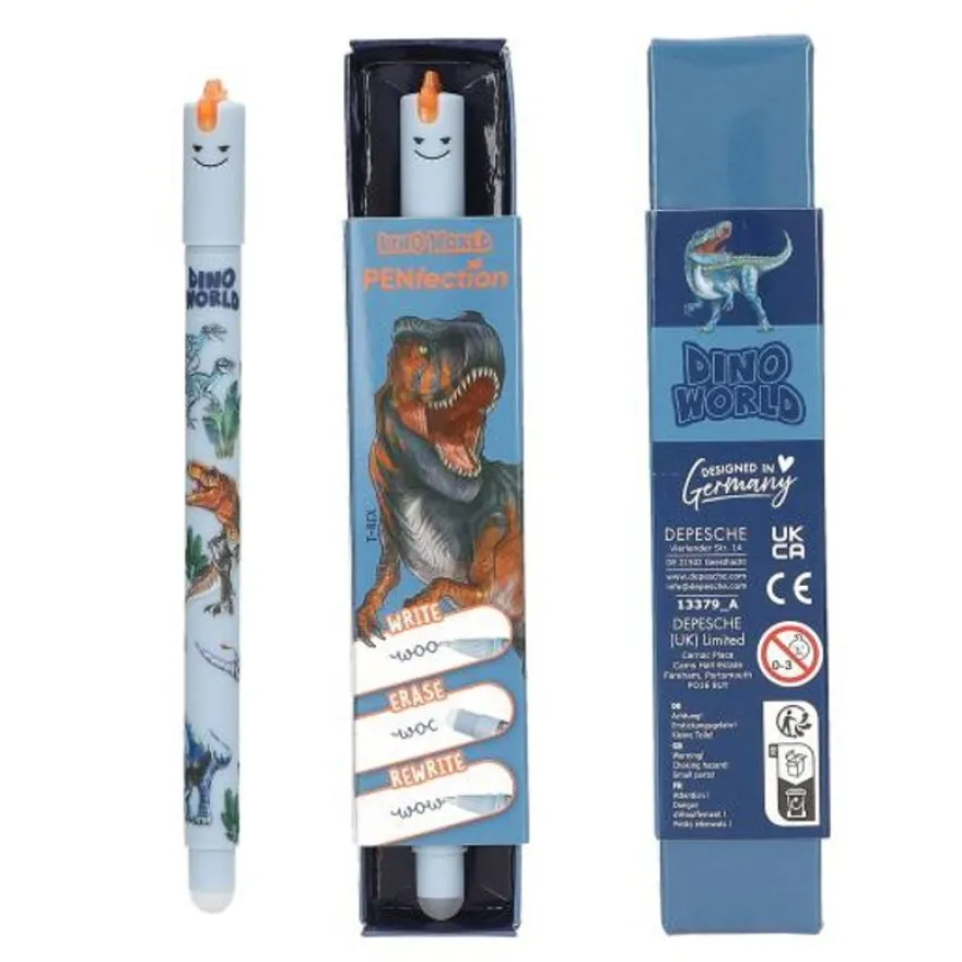 Depesche Vertrieb Dino World Collection - Stylo effaçable - dinosaure - encre gel - avec gomme