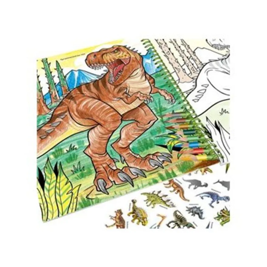 Dino World - livre à colorier (relié par spirale) - avec coloured pencils
