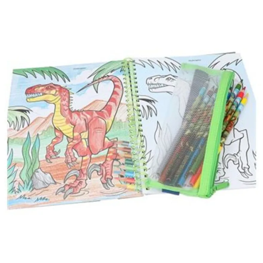 Dino World - livre à colorier (relié par spirale) - avec coloured pencils