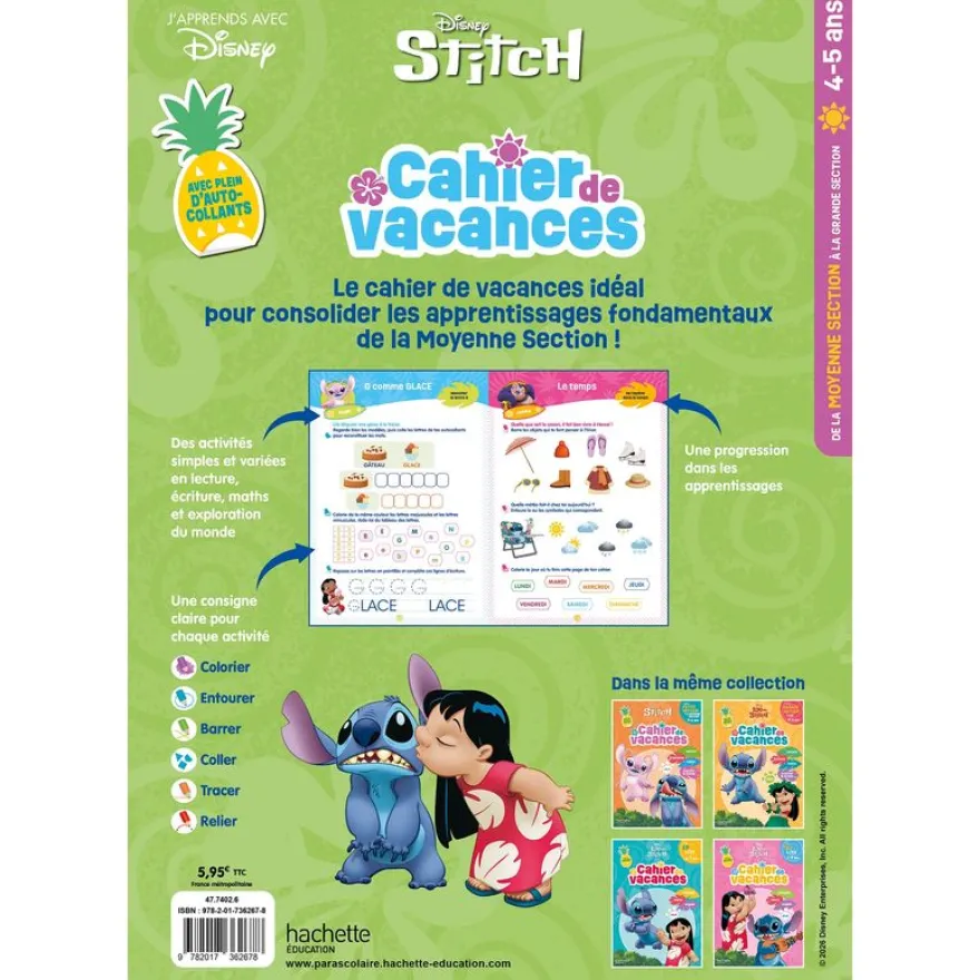 Disney - Stitch - Cahier de vacances - De la Moyenne Section à la Grande Section