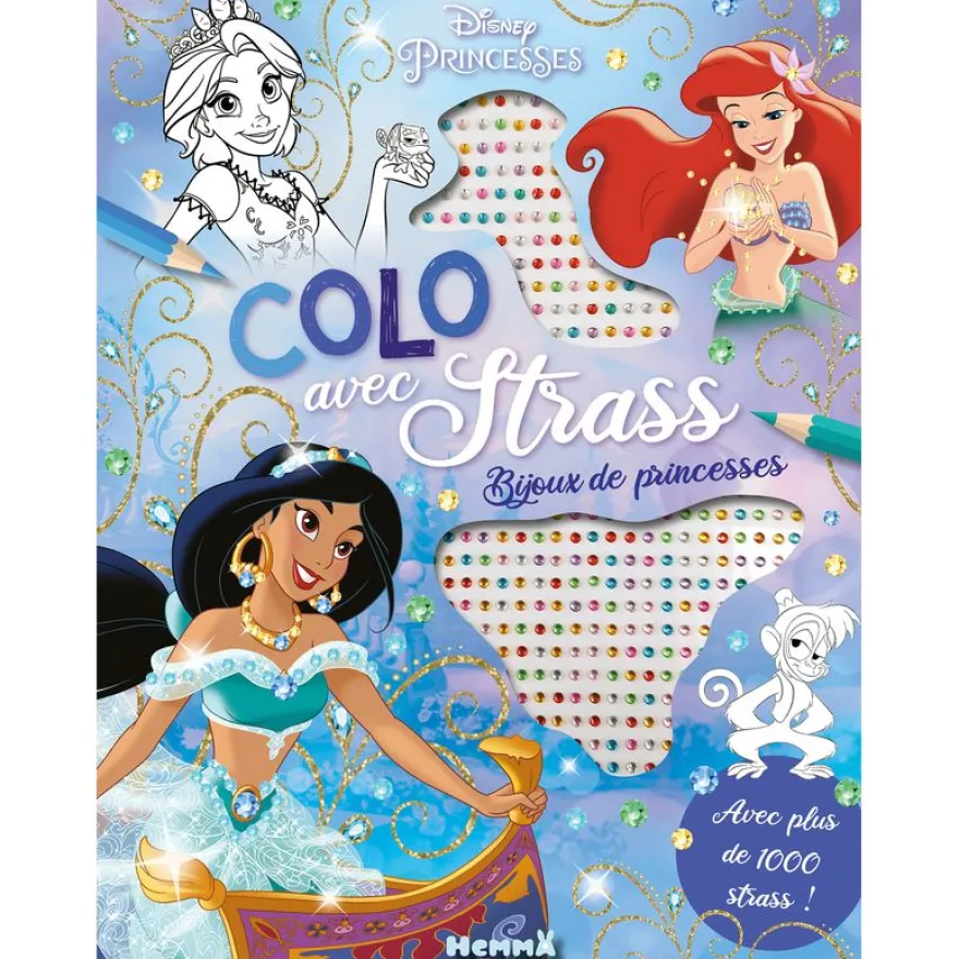Disney Princesses - Colo avec strass - Bijoux de princesses - Coloriage avec strass - Dès 5 ans
