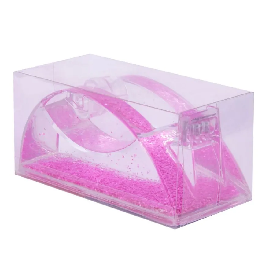 Distributeur de ruban fuchsia pailleté - base lourde 325 g - lame métallique - pour rouleaux adhésifs 19×33 mm