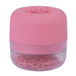 Distributeur de trombones rose magnétique soft touch avec base translucide et 50 trombones 28 mm