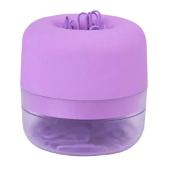 Distributeur de trombones lilas avec couvercle magnétique - soft touch - base translucide - 50 trombones 28 mm