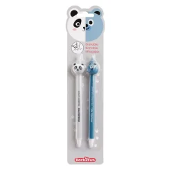 Duo de stylos effaçables panda et ours Back2Fun - encre bleue et pointe 0,5 mm - design mignon