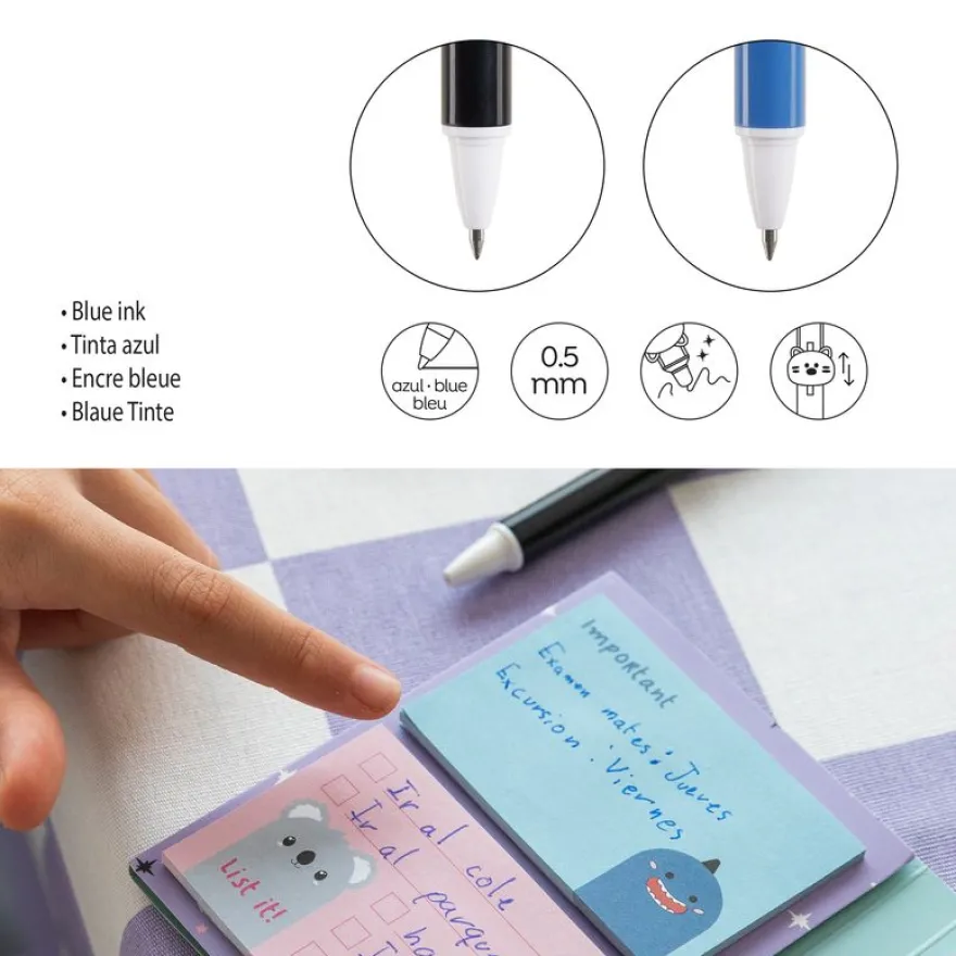 Duo de stylos effaçables requin et pingouin Back2Fun - encre bleue et pointe fine 0,5 mm