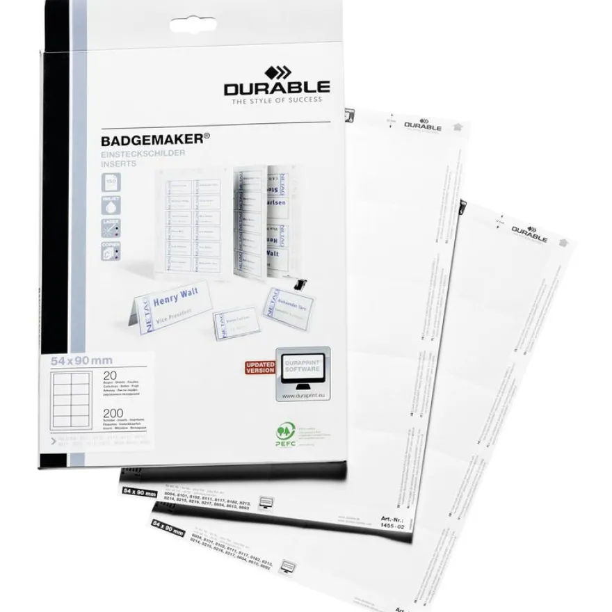 Durable - 200 Cartes prédécoupées pour badges 54 x 90 mm
