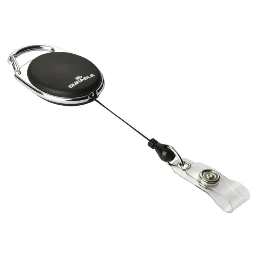 Durable - 10 Enrouleurs de badge - bouton pression clip - noir