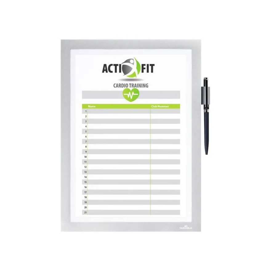 Durable Duraframe Note - Cadre d'affichage adhésif - A4 - argent - avec porte-stylo
