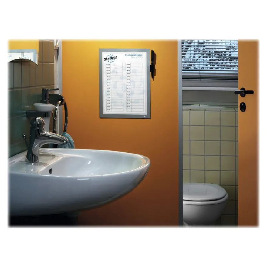 Durable Duraframe Note - Cadre d'affichage adhésif - A4 - argent - avec porte-stylo