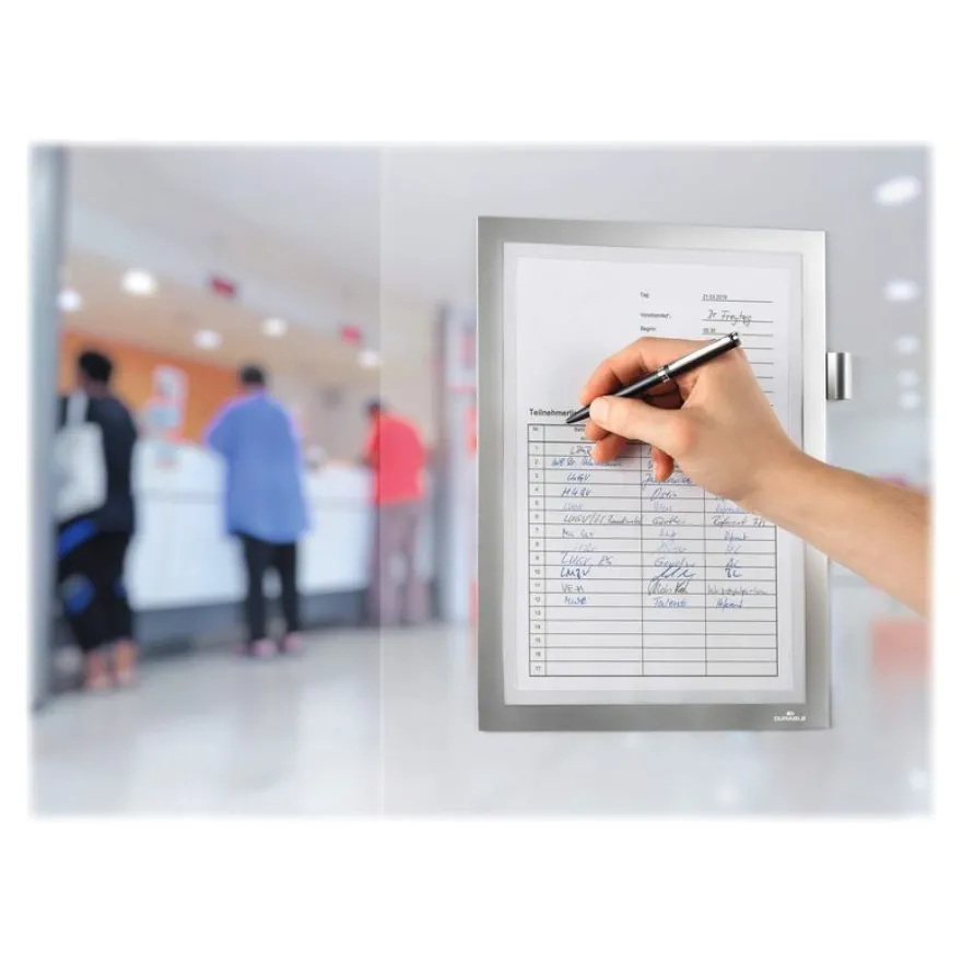 Durable Duraframe Note - Cadre d'affichage adhésif - A4 - argent - avec porte-stylo