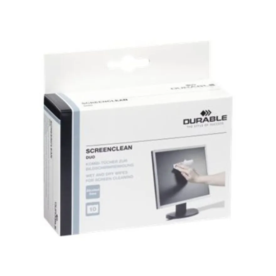 Durable Screenclean DUO - boite de 20 pochettes nettoyantes (10 sèches + 10 humides) pour écran
