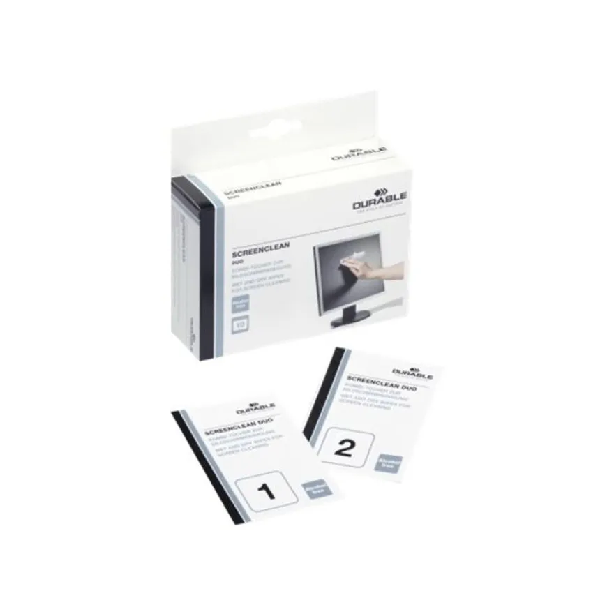 Durable Screenclean DUO - boite de 20 pochettes nettoyantes (10 sèches + 10 humides) pour écran