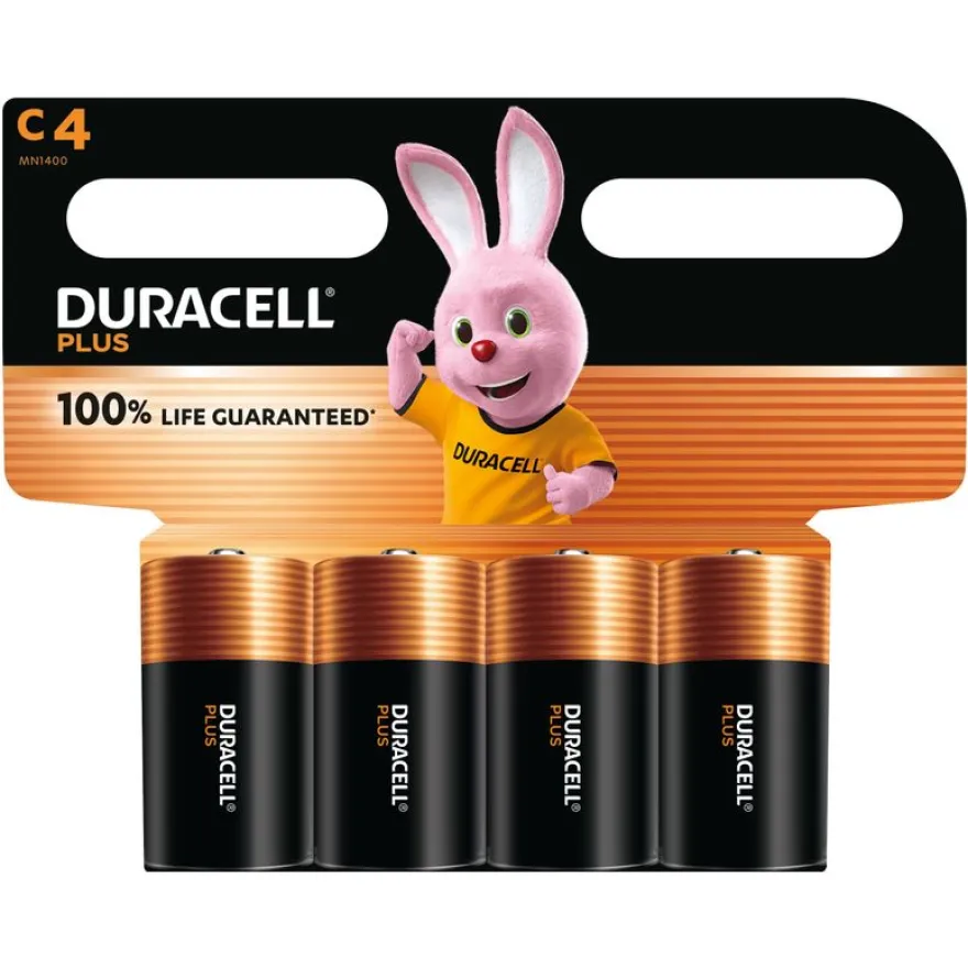 DURACELL 100% Plus - 4 piles alcalines - C LR14