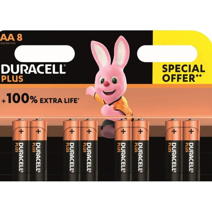 DURACELL 100% Plus offre spéciale - 8 piles alcalines - AA LR06