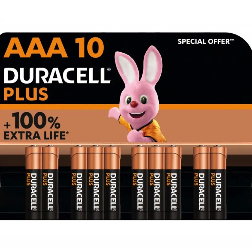 DURACELL piles 100% plus - 10 piles alcalines - AAA LR03