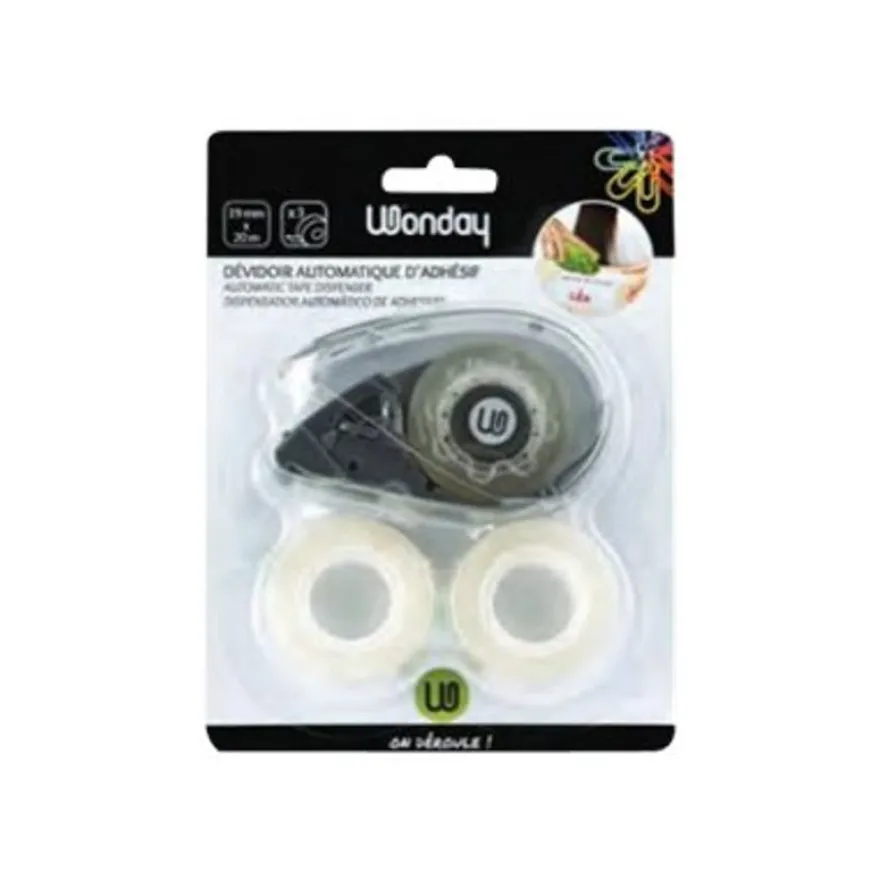 Dévidoir Automatique de Ruban Adhésif + 3 Rouleaux de Ruban Wonday - 1.9 cm x 20 m
