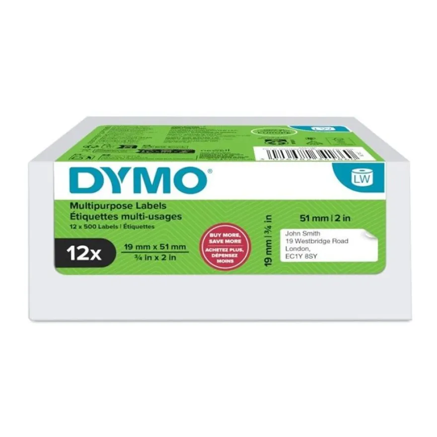 DYMO - 12 rouleaux de 500 étiquettes - 19 x 51 mm - blanc