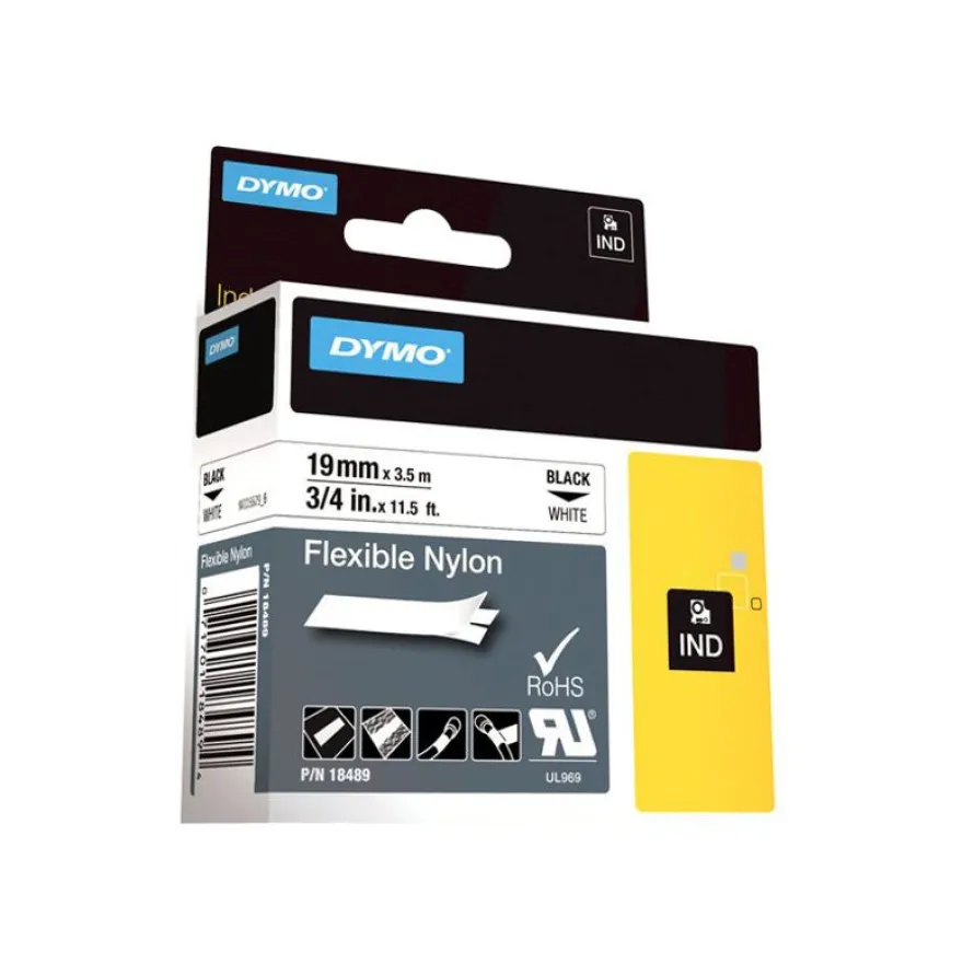 Dymo - Ruban d'étiquettes nylon flexible auto-adhésives - (19 mm x 3,5 m) - fond blanc écriture noire