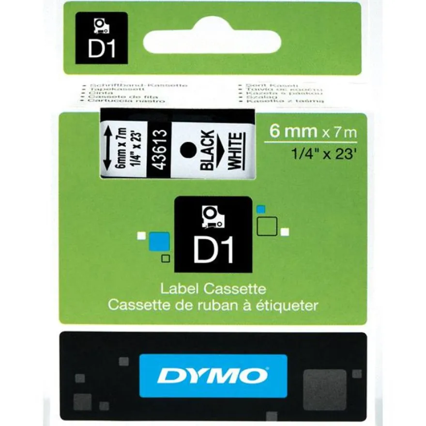 Dymo D1 - Ruban d'étiquettes auto-adhésives - 1 rouleau (6 mm x 7 m) - fond blanc écriture noire