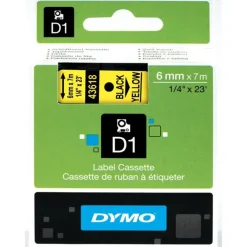 Dymo D1 - Ruban d'étiquettes auto-adhésives - 1 rouleau (6 mm x 7 m) - fond jaune écriture noire