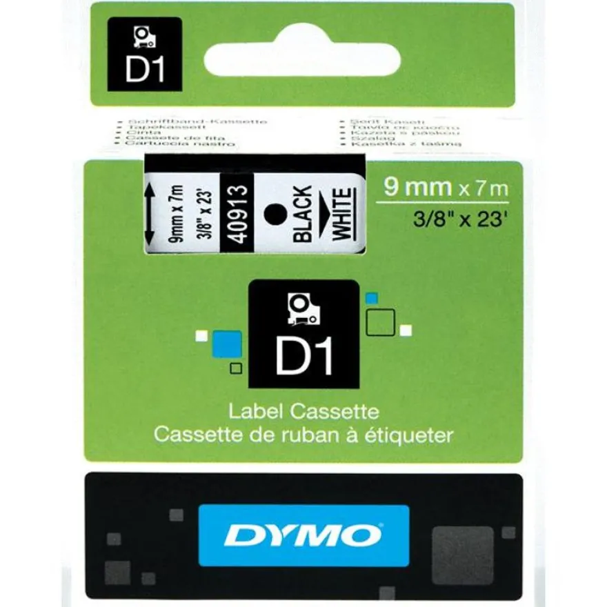 Dymo D1 - Ruban d'étiquettes auto-adhésives - 1 rouleau (9 mm x 7 m) - fond blanc écriture noire