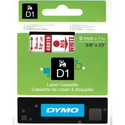 Dymo D1 - Ruban d'étiquettes auto-adhésives - 1 rouleau (9 mm x 7 m) - fond blanc écriture rouge