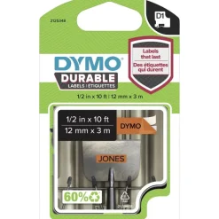 DYMO D1 - Ruban d'étiquettes auto-adhésives - 1 rouleau (12 mm x 3 m) - fond orange écriture blanche