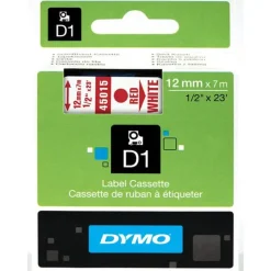 Dymo D1 - Ruban d'étiquettes auto-adhésives - 1 rouleau (12 mm x 7 m) - fond blanc écriture rouge