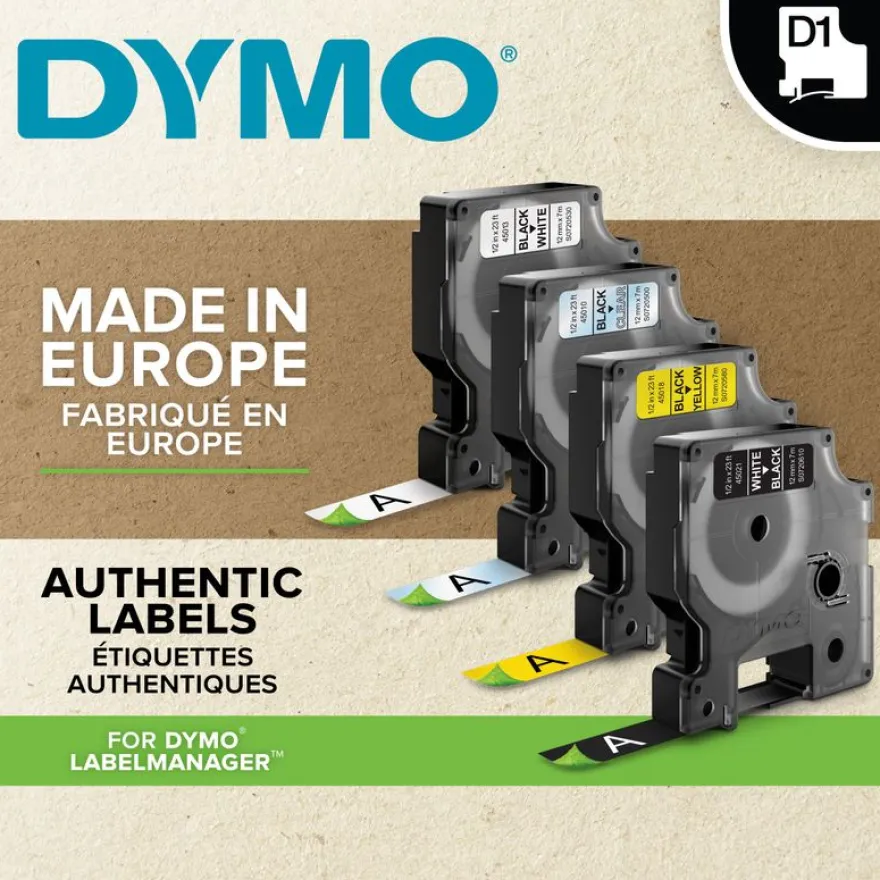 Dymo D1 - Ruban d'étiquettes auto-adhésives - 1 rouleau (9 mm x 7 m) - fond transparent écriture noire