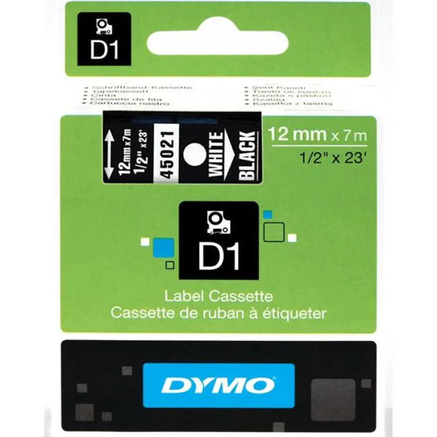 Dymo D1 - Ruban d'étiquettes auto-adhésives - 1 rouleau (12 mm x 7 m) - fond noir écriture blanche