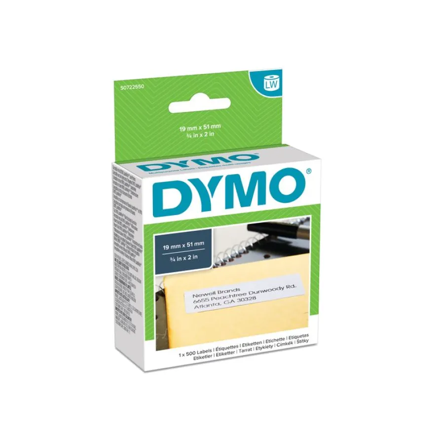 Dymo LabelWriter MultiPurpose - Ruban d'étiquettes auto-adhésives - 1 rouleau de 500 étiquettes (19 x 51 mm) - fond blanc écriture noire