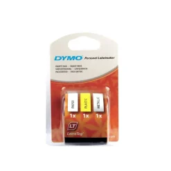 Dymo LetraTAG - Ruban d'étiquettes auto-adhésives - 3 rouleaux métalique, papier et plastique (12 mm x 4 m) - fond jaune ou blanc écriture noire