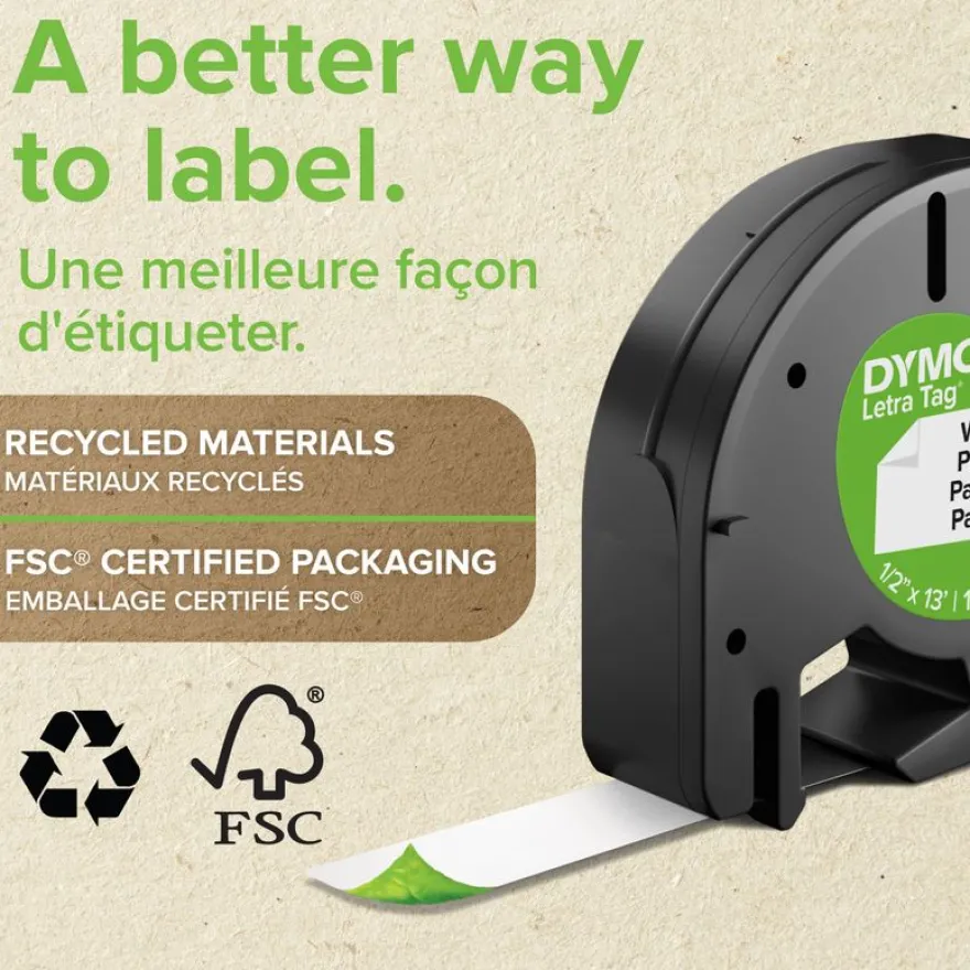 Dymo LetraTAG - Ruban d'étiquettes plastique auto-adhésives - 1 rouleau (12 mm x 4 m) - fond bleu écriture noire