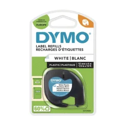 Dymo LetraTAG - Ruban d'étiquettes plastique auto-adhésives - 1 rouleau (12 mm x 4 m) - fond blanc écriture noire