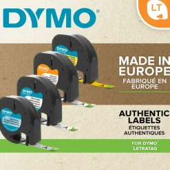 Dymo LetraTag - Ruban d'étiquettes textile auto-adhésives - (12 mm x 2 m) - fond blanc écriture noire