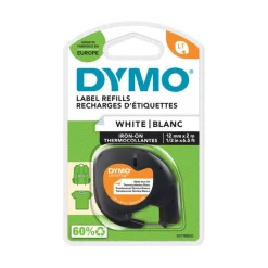 Dymo LetraTag - Ruban d'étiquettes textile auto-adhésives - (12 mm x 2 m) - fond blanc écriture noire