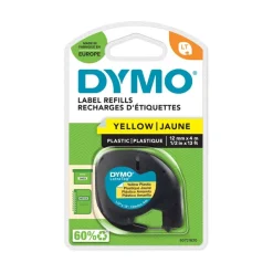 Dymo LetraTAG - Ruban d'étiquettes plastique auto-adhésives - 1 rouleau (12 mm x 4 m) - fond jaune écriture noire