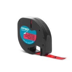 Dymo LetraTAG - Ruban d'étiquettes plastique auto-adhésives - 1 rouleau (12 mm x 4 m) - fond rouge écriture noire