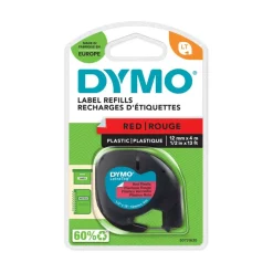 Dymo LetraTAG - Ruban d'étiquettes plastique auto-adhésives - 1 rouleau (12 mm x 4 m) - fond rouge écriture noire