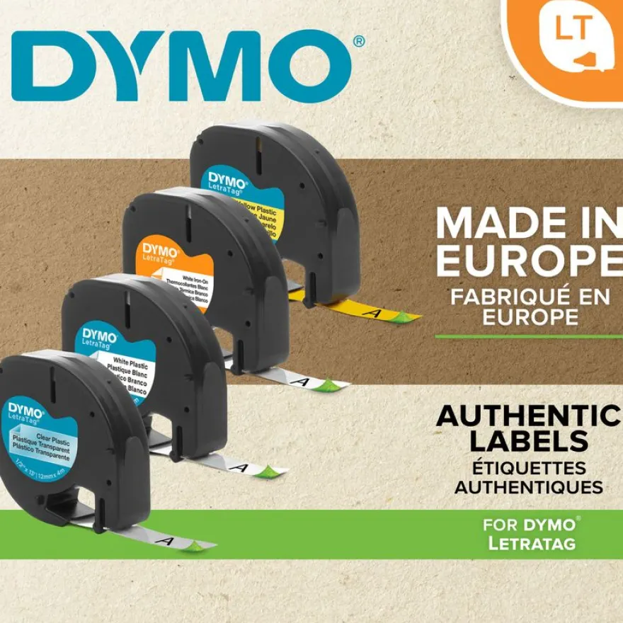 Dymo LetraTAG - Ruban d'étiquettes plastique auto-adhésives - 1 rouleau (12 mm x 4 m) - fond transparent écriture noire