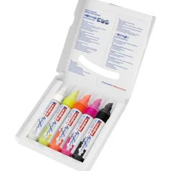 Edding 5000 - Pack de 5 Marqueurs acryliques - jaune fluo, orange fluo, rose néon, noir profond, blanc