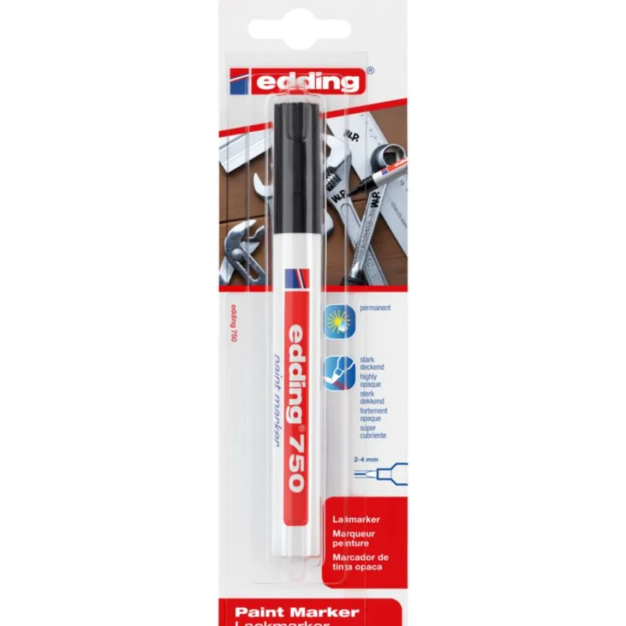 Edding - Blister de 1 Marqueur peinture PRO en Aluminium e-750 Noir - Pointe Ogive 2-4 mm