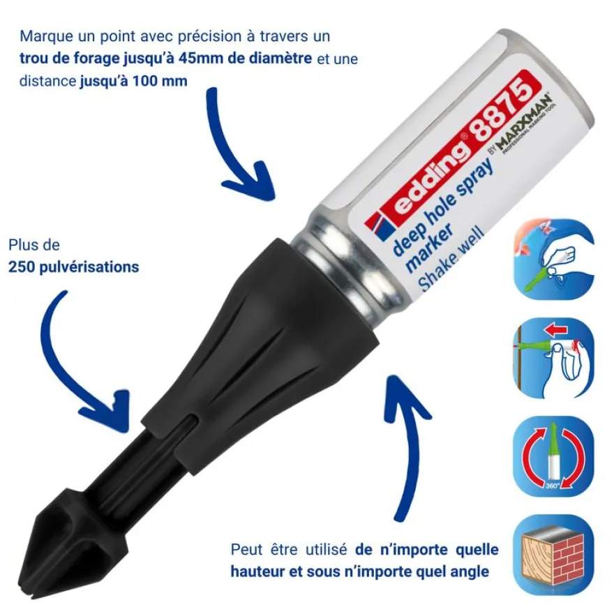 edding - Blister de 1 Marqueur Spray Zones Inaccessibles e-8875 Vert Fluo - Pulvérisation jusqu'à 100 mm