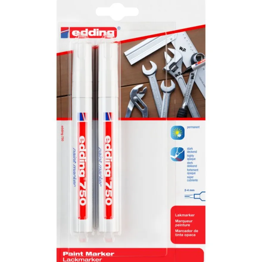 edding - Blister de 2 Marqueurs peinture PRO en Aluminium e-750 Blanc - Pointe Ogive 2-4 mm