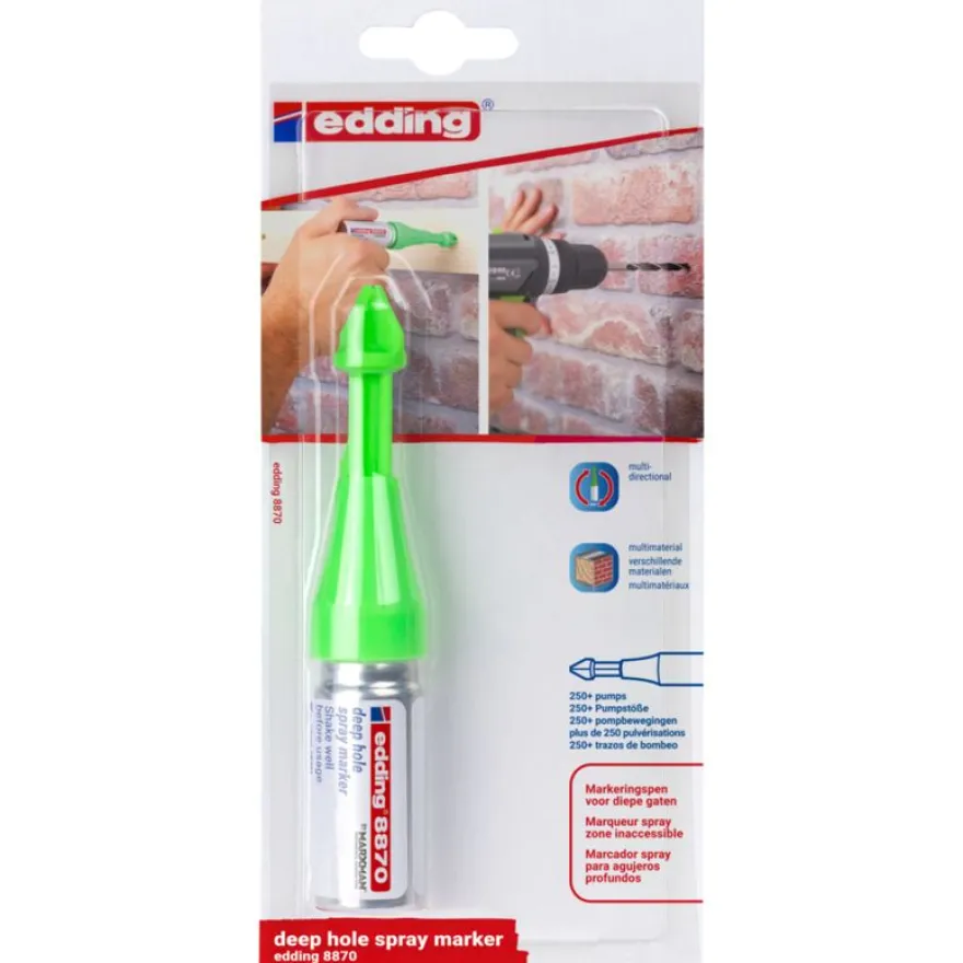 edding - Blister de 1 Marqueur Spray Zones Inaccessibles e-8870 Vert Fluo - Pulvérisation jusqu'à 50 mm