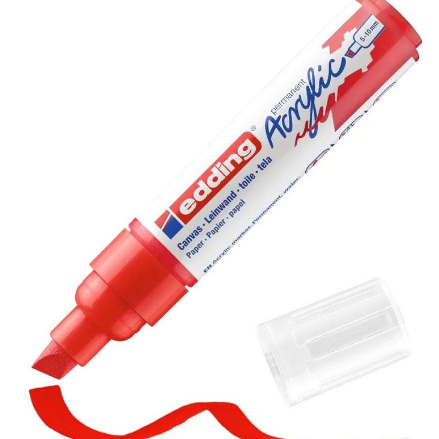 Edding - Marqueur Acrylique e-5000 Rouge trafic Mat - Pointe Large Biseautée 5-10 mm
